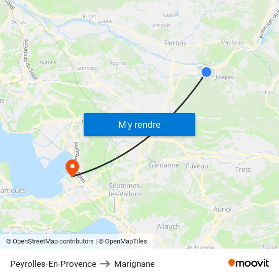 Peyrolles-En-Provence to Marignane map