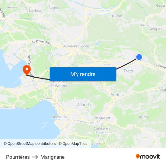 Pourrières to Marignane map