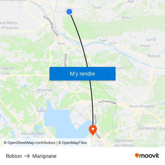Robion to Marignane map