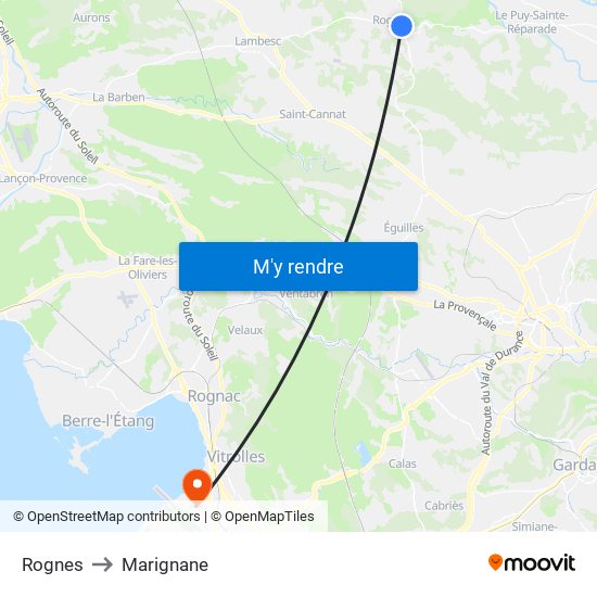 Rognes to Marignane map