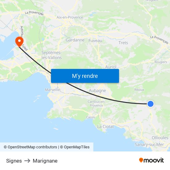 Signes to Marignane map