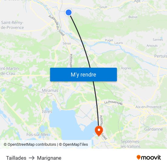 Taillades to Marignane map