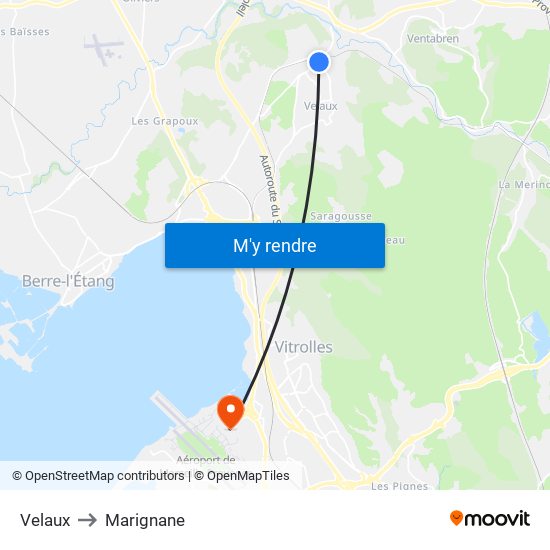 Velaux to Marignane map