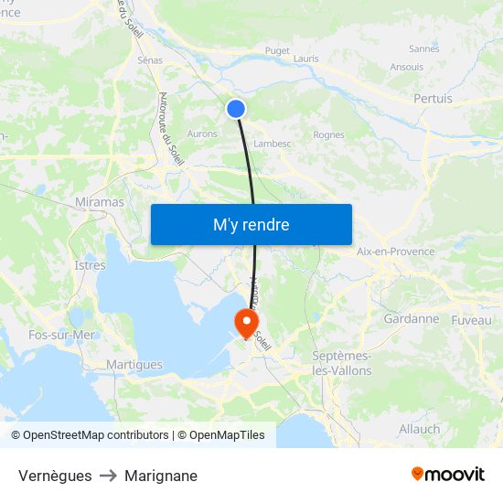 Vernègues to Marignane map