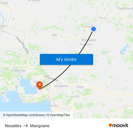 Niozelles to Marignane map