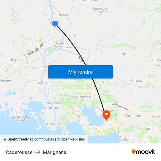 Caderousse to Marignane map