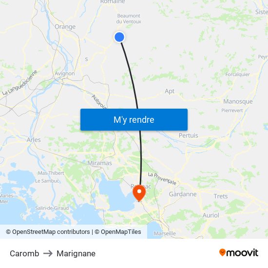 Caromb to Marignane map