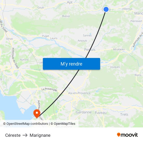 Céreste to Marignane map