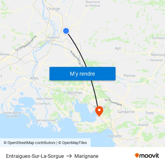 Entraigues-Sur-La-Sorgue to Marignane map