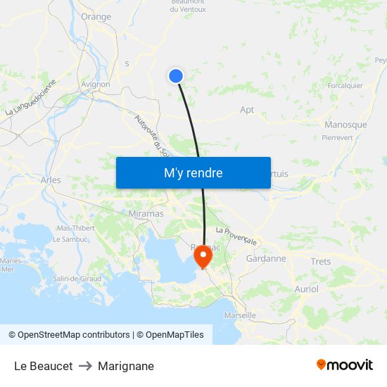 Le Beaucet to Marignane map