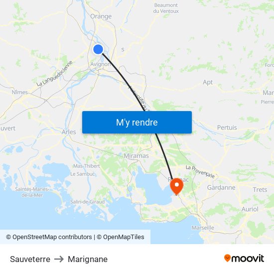 Sauveterre to Marignane map