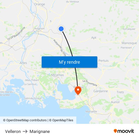 Velleron to Marignane map