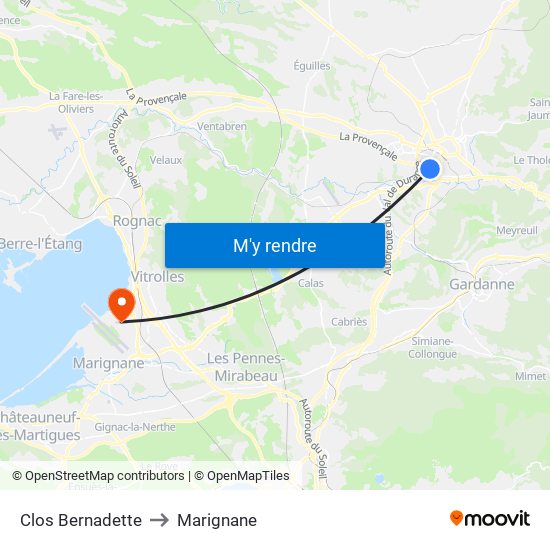 Clos Bernadette to Marignane map