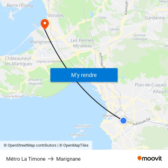 Métro La Timone to Marignane map