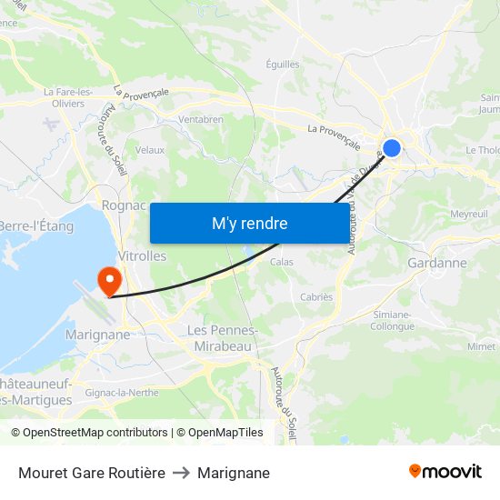 Mouret Gare Routière to Marignane map