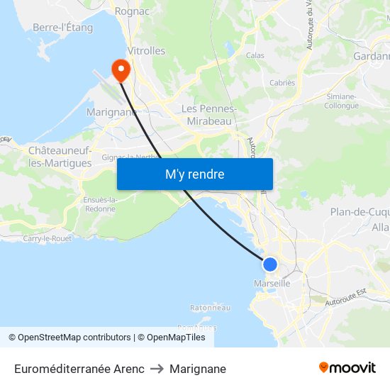 Euroméditerranée Arenc to Marignane map