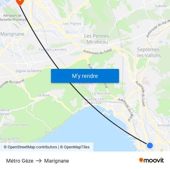 Métro Gèze to Marignane map