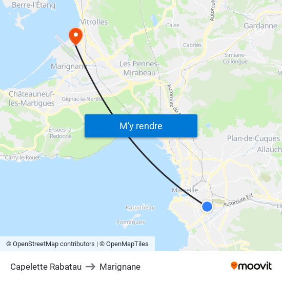 Capelette Rabatau to Marignane map