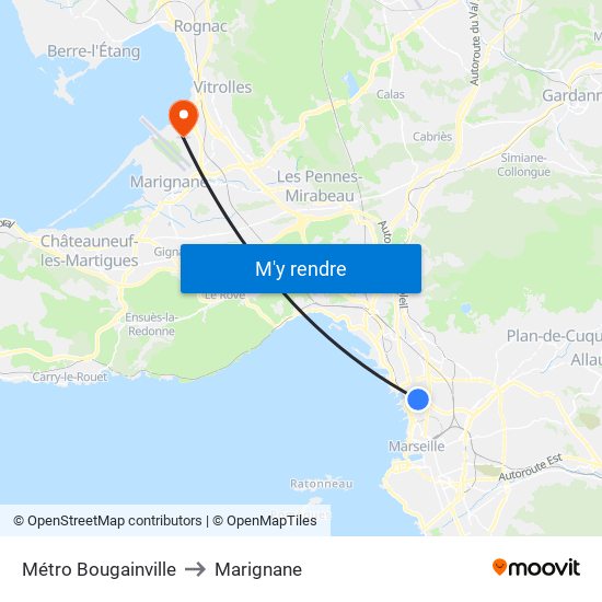 Métro Bougainville to Marignane map