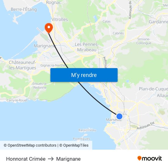 Honnorat Crimée to Marignane map