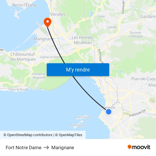 Fort Notre Dame to Marignane map