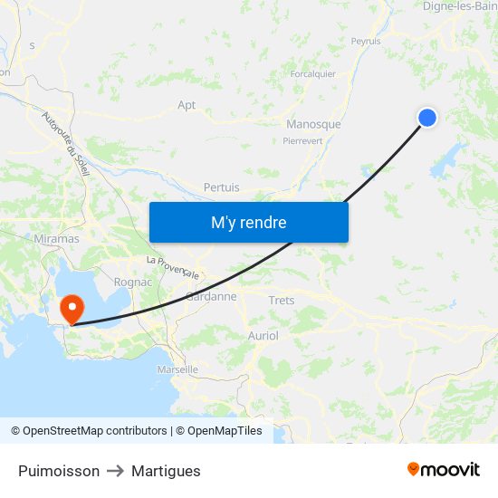 Puimoisson to Martigues map