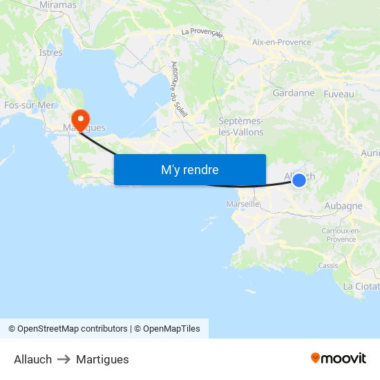 Allauch to Martigues map