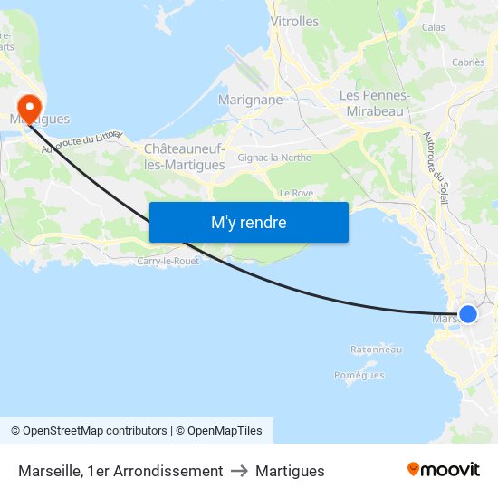 Marseille, 1er Arrondissement to Martigues map