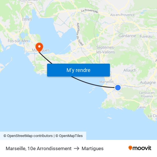 Marseille, 10e Arrondissement to Martigues map