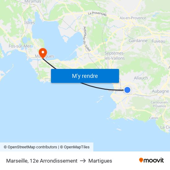 Marseille, 12e Arrondissement to Martigues map