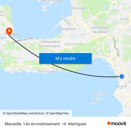 Marseille, 14e Arrondissement to Martigues map