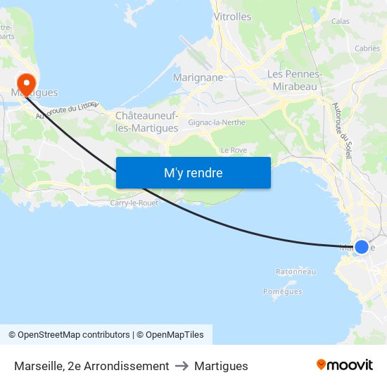 Marseille, 2e Arrondissement to Martigues map