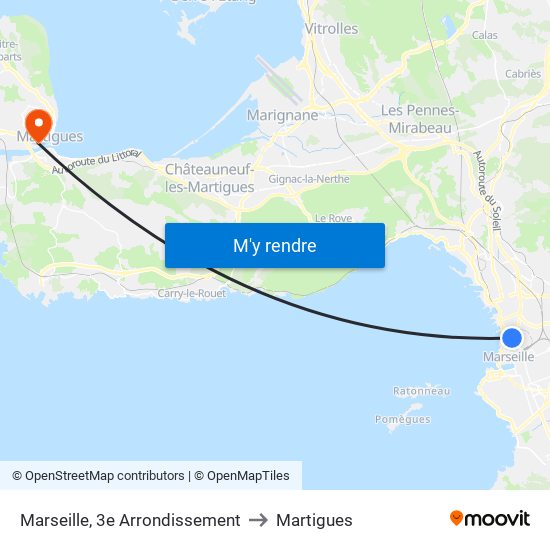 Marseille, 3e Arrondissement to Martigues map