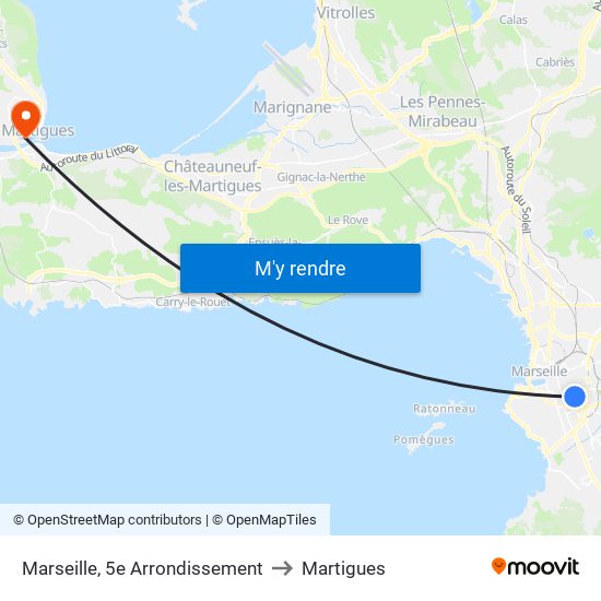 Marseille, 5e Arrondissement to Martigues map