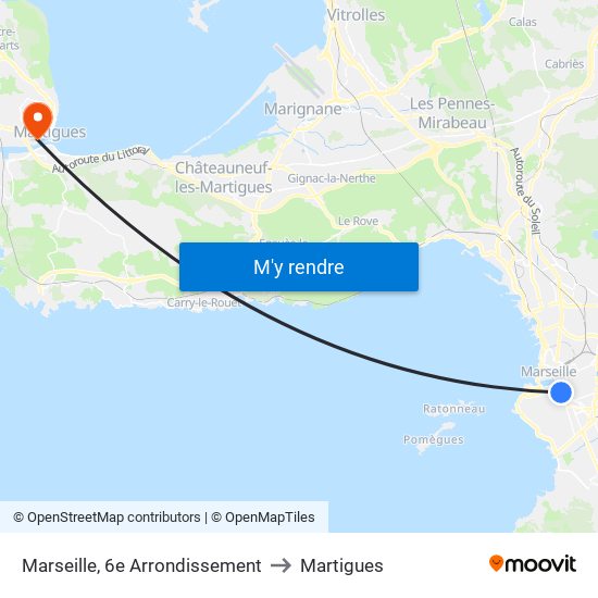 Marseille, 6e Arrondissement to Martigues map