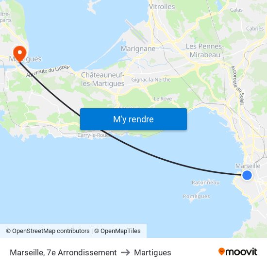 Marseille, 7e Arrondissement to Martigues map