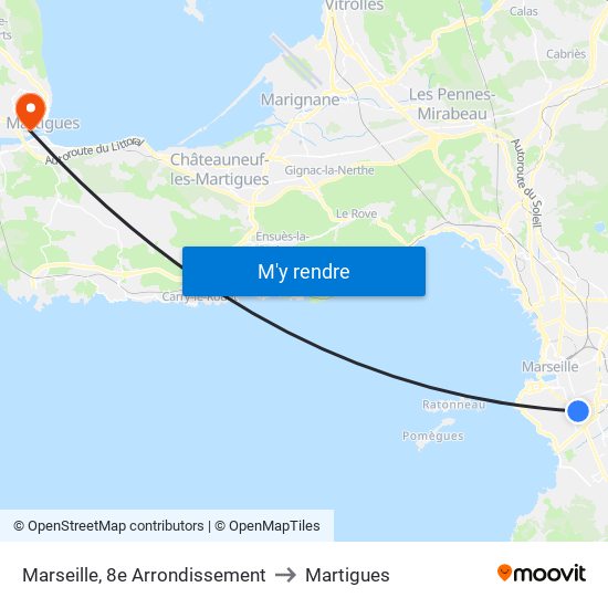 Marseille, 8e Arrondissement to Martigues map