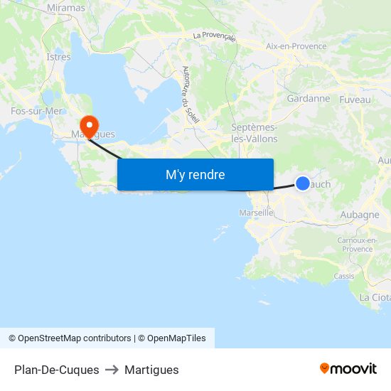 Plan-De-Cuques to Martigues map