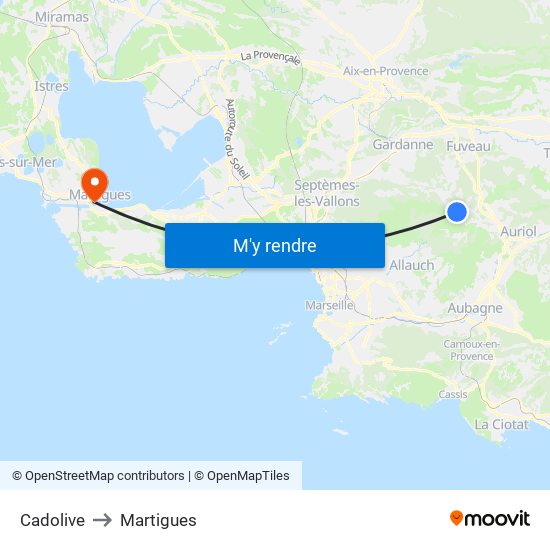 Cadolive to Martigues map