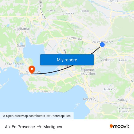 Aix-En-Provence to Martigues map