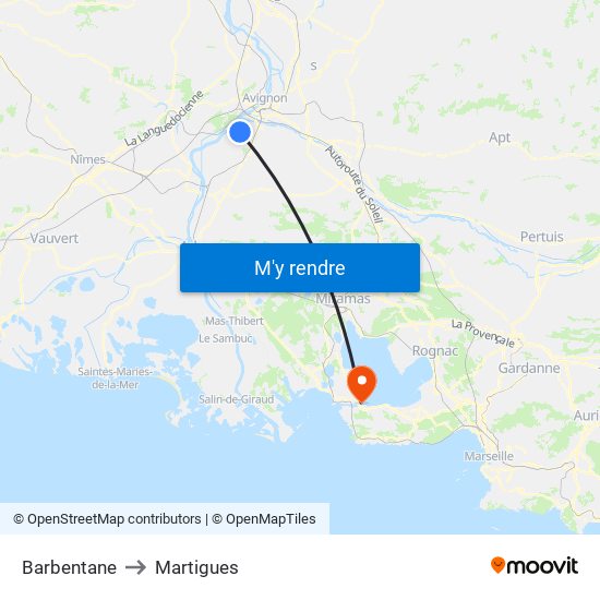 Barbentane to Martigues map