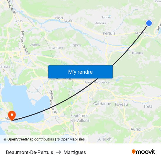 Beaumont-De-Pertuis to Martigues map