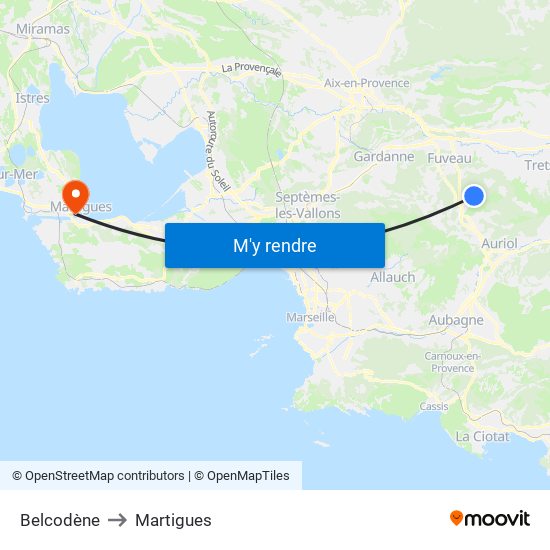 Belcodène to Martigues map