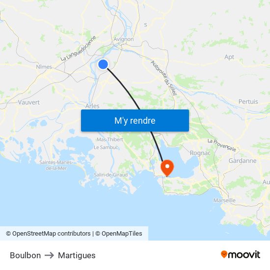 Boulbon to Martigues map