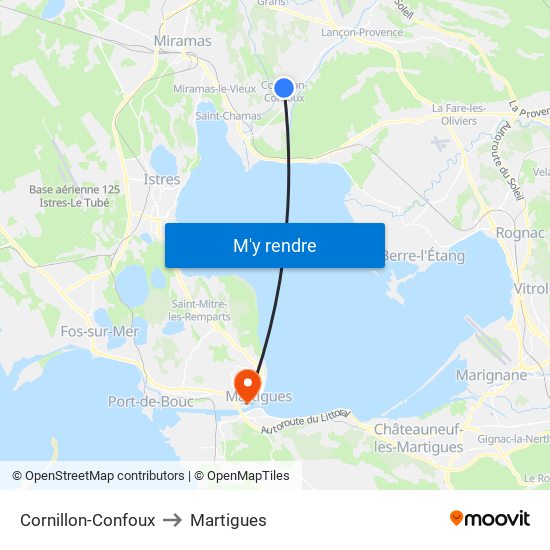 Cornillon-Confoux to Martigues map