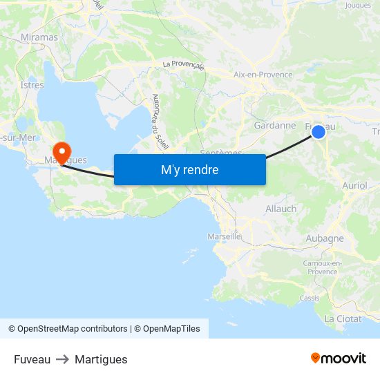 Fuveau to Martigues map