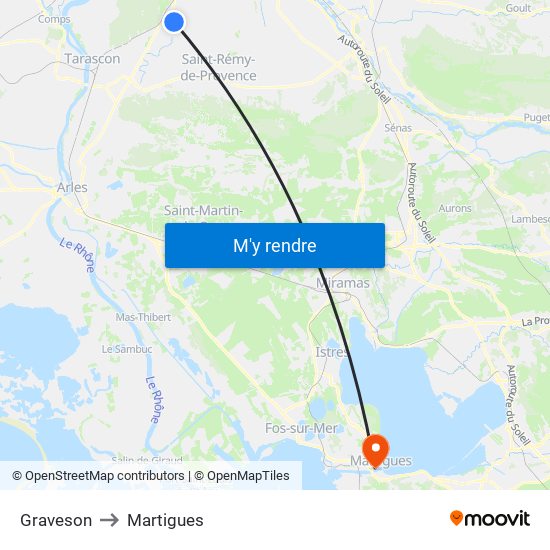 Graveson to Martigues map