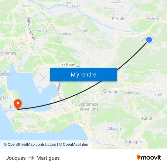 Jouques to Martigues map