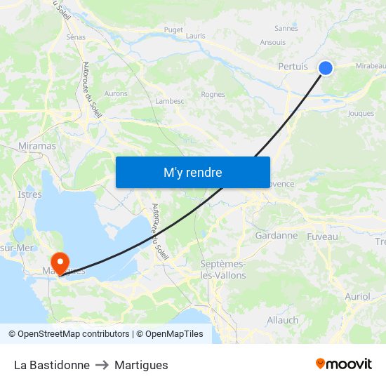 La Bastidonne to Martigues map