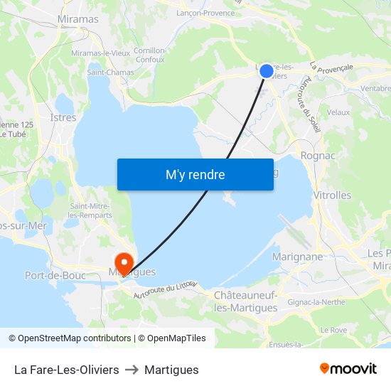 La Fare-Les-Oliviers to Martigues map